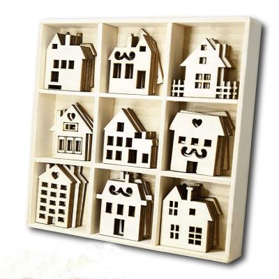 China Europe 45pcs Unfinished Wooden House Shaped Embellishments Hanging Ornaments for sale