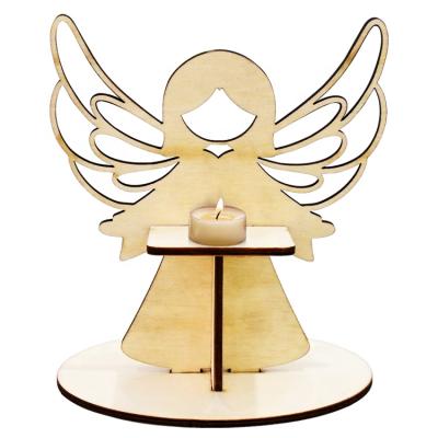 China Custom Christmas Eco-Friendly Angel Rustic Wooden Candle Holder for Home Decoration for sale