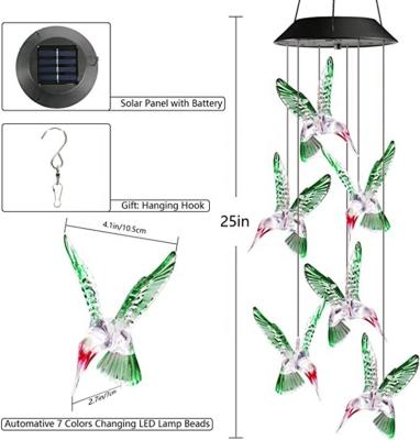 China Decorations Solar Christmas Lights, Color Changing Hummingbird Solar Wind Chimes, Decorative LED Mobile, Waterproof Outdoor Decorative Light for sale