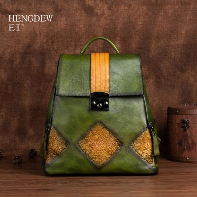 China Hengdewei wind color series Chinese style retro national leather backpack fashion simple large capacity embossed backpack new for sale