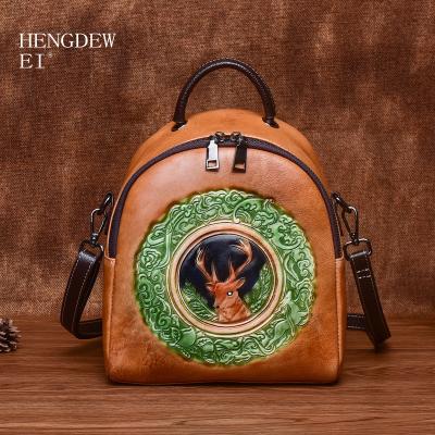 China Chinese style factory direct sales Hengdewei bag the new retro embossed fashion back backpack fashion deer head backpack original variety for sale