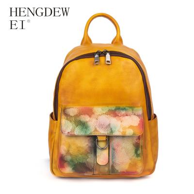 China Fashionable Chinese style Hengduwei porcelain universal vegetable tanned retro large capacity leather hand-painted backpack for sale