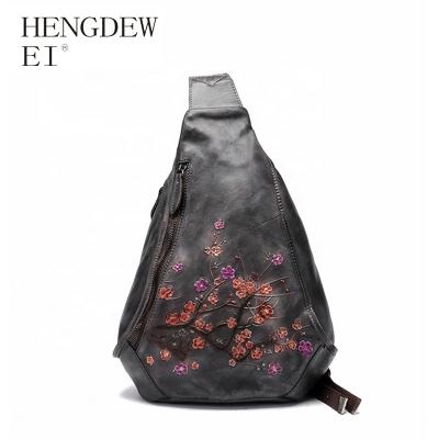 China Chinese Style Factory Outlet Retro Large Capacity Leather Backpack Fashion Soft Universal Embossed Shoulder Bag Chest Bag for sale