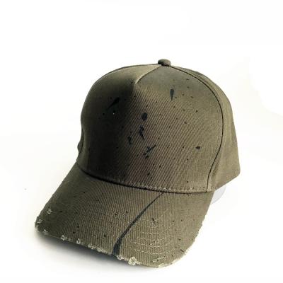 China JOINT Custom Washed Green Baseball Cap Distressed 5 Panel Print Baseball Cap for sale