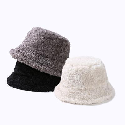 China High Quality Custom Made Plush And Winter Euramerican Pop Fashion Lamb Hair Bucket Hat Hat for sale