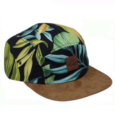 China JOINT Design Your Own Wholesale Custom Logo Floral 5 Panel Hat 5 Panel Hat With Suede Brim for sale