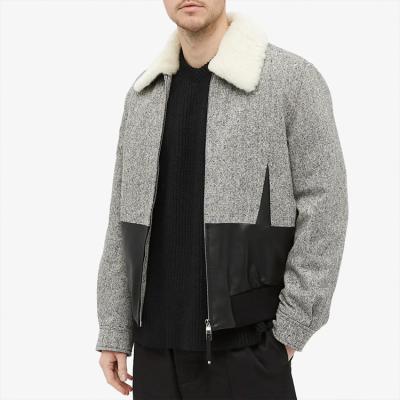 China Custom Breathable Leather Winter Jacket Ribbed Edge Men Shearling Collar Zipper Closure Wholesale for sale