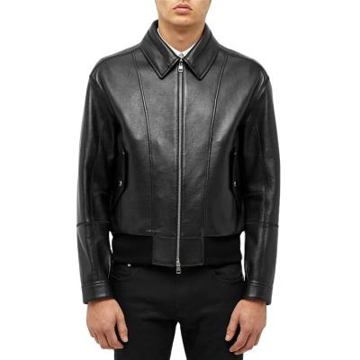 China Breathable Faux Leather Jackets Mens Custom Zipper Fly Ribbed Edge Outdoor Wholesale for sale