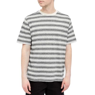 China Anti-Wrinkle Box T-shirt Mens Custom 100 Cotton Short Sleeve Striped Ribbed Crewneck Wholesale for sale