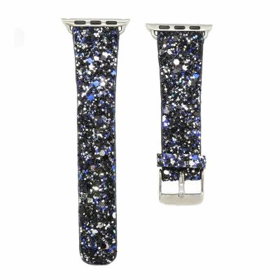 China Hot Selling Women Leather Amazon Shiny Bling Glitter Apple Watch Band Soft Genuine Leather for sale