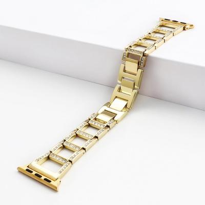 China Stainless Steel IP Gold Plating Alloy With Stones OEM&ODM 42mm Apple Watch Band for sale