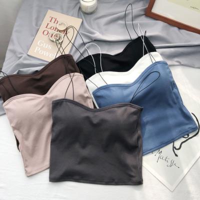 China 2021 Summer Anti-Shrink Fashion Women's Camis Tanks Tops Crop Top Unpadded Crop Bra Bandeau Cotton Bralette Seamless Tees Sleeveless Vest for sale