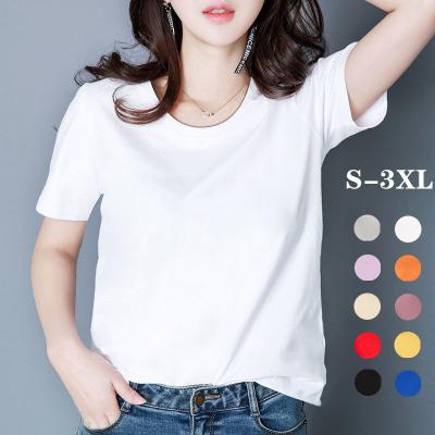 China Women Anti-Shrink T-shirt Summer Spring O-Neck Black Shorts Sheath Lady Casual Solid Tshirt Tops Plus SI Female Slim White T-shirt Tee for sale