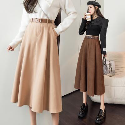 China Breathable Women Skirt 2022 Autumn Winter Style Preppy Solid Casual Elegant Pocket Elastic Waist High Midi Line Skirts Female for sale