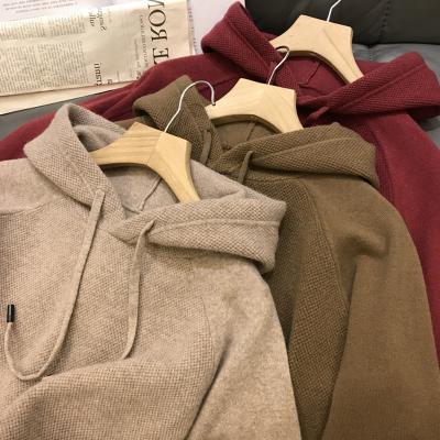 China 2022 Casual Loose Cashmere Hoodie Women Anti-Shrink Wool Knit Hoodie Sweater In Solid Color With Base for sale