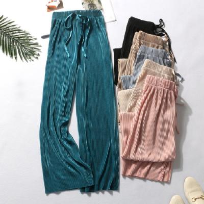 China Summer Anti-Wrinkle Wide Leg Pants For Women 2022 New Women's Casual Elastic High Waist Fashion Loose Long Pants Pleated Pants Female Culotte for sale