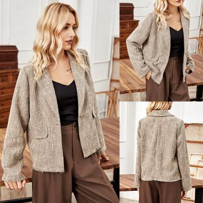 China Autumn New Korean Breathable Female Thin Short Temperament Small Suit Lapel Sleeve Suit Canvas Top Long for sale