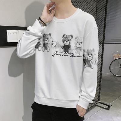 China Anti-Wrinkle Mens Sweatshirt Hip Hop Fashion Print O-Neck Long Sleeves Male Top Black Hoodie Blouse White Loose Casual Sweatshirts for sale