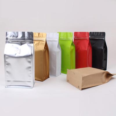 China Low Price Custom Flat Bottom Waterproof Coffee Bags With Valve And Zipper for sale