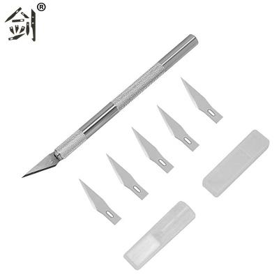 China Art Craft Hobby Knife Best Quality Aluminum Handle Cutting with 6 Blades for sale