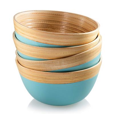 China Small Sustainable Salad Acacia Wooden Raised Rack Bamboo Double Serving Bowl for sale