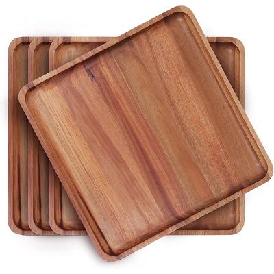 China 2022 Disposable Hot Selling Easy Clean Cake Dish Dessert Serving Tray Acacia Wood Plates Dishes and Dish Sets Wooden Dishes for sale