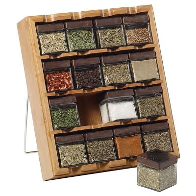 China Eco-friendly Wood Spice Organizer Storage Drawer Multifuctional Rack Kitchen Spice Rack Wall Mounted Bamboo Organizer for sale