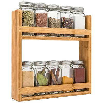 China Custom Made Eco-Friendly Wooden Spice Organizer Rack 2 Tiers Bamboo Kitchen Spice Rack Organizer for sale