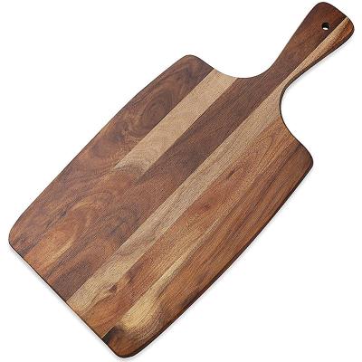 China Eco-Friendly Sustainable Food Safe Wooden Cutting Board Acacia Board Steak Cheese Cutting Plates Food Chopper With Handle for sale