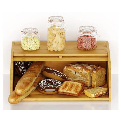 China 2022 New Food Safty Breadbox Wooden Custom Bamboo Bread Box Eco-friendly With Bamboo Lid for sale