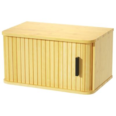 China BreadboxVintage Eco-friendly Bamboo Wooden Stand Farmhouse Rolltop Bread Box Bamboo Bread Box for sale