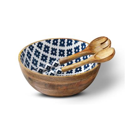 China Large wooden mixing container set with fruit rubber wooden salad bowl tongs for sale