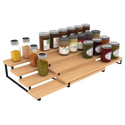 China High Quality Eco-friendly Wooden Spice Organizer Rack Extendable Bamboo Kitchen Spice Rack Organizer for sale