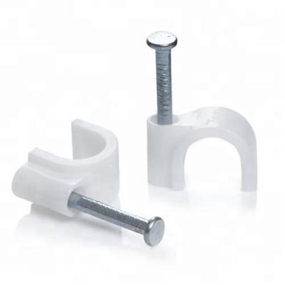 China Round Cable Clip Cable Tie Accessories Full Sizes With Steel Nail Not Flammable for sale