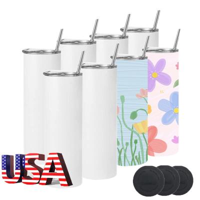 China Viable USA Warehouse 25pack 20oz Double Wall Stainless Steel Sublimation Straight Lean Empty Tumblers Rubber Mat Wirh Mat for sale