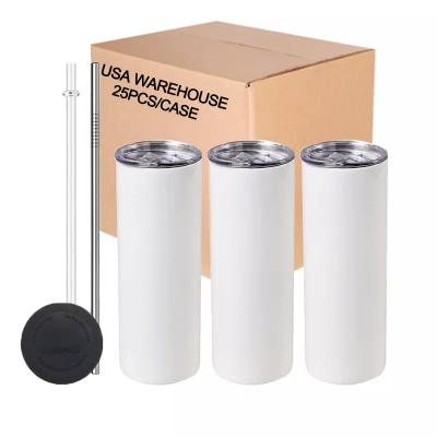 China Viable USA Warehouse Skinny 20oz 25Pack Tumblers 304 Stainless Steel Sublimation Blanks Bulk Wholesale 25 Pcs Set With Straw for sale