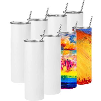 China Viable USA Warehouse RTS Sublimation Slim Tumbler Cups Insulated 20oz Blanks Sublimation Upright Skinny Tumbler With Straw for sale