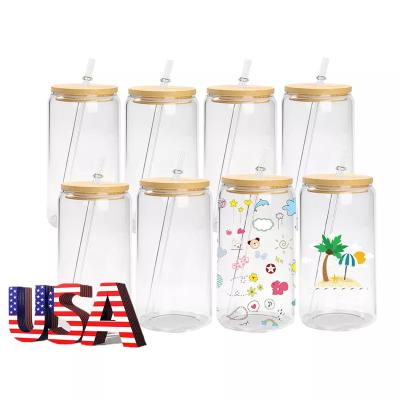 China Viable USA Warehouse 12/16/25 Ounce Amazon Sublimation Tumblers Heat Press Coke Can Form Soda Mason With Lid And Straw Frosted Glass Mugs for sale