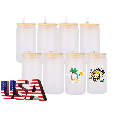 China US Warehouse Sustainable Amazon 12oz 16oz 20oz Frosted Shaped Empty Glass Beer Soda Tumbler Sublimation Glass Box With Lid And Bamboo Straw for sale