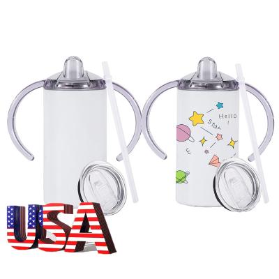 China Sustainable USA Warehouse Stocked 12oz Double Wall Stainless Steel Vacuum Blank Handle Sublimation Kids Baby Sippy Cup Tumbler With 2 Lids for sale