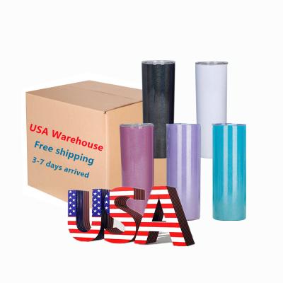 China Sustainable US Warehouse Stocked Bulk 20oz Insulated Sublimation Shimmer Glitter Light Straight Tumbler Cups With Slip Lid And Straw for sale