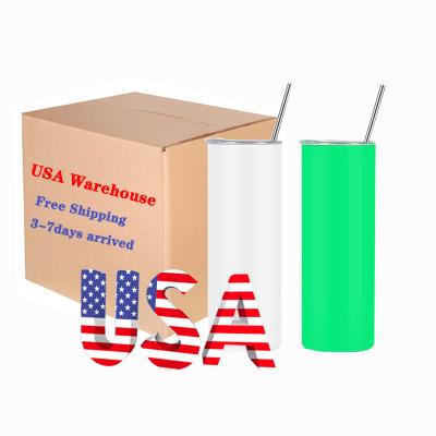 China Sustainable USA Warehouse 20 Oz Double Straight Wall Glow In Dark Sublimation Tumbler With Lid And Straw for sale