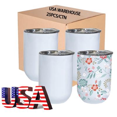 China USA Warehouse Amazon 12oz Stainless Steel Wine Cup Insulated Double Walled Sublimation Straight Sublimation Empty Wine Tumbler With Lid for sale