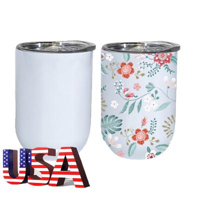 China Viable USA Warehouse Wholesale Double Walled Egg Shape 12 Ounce Sublimation White Wine Upright Tumbler Cups With Lid for sale