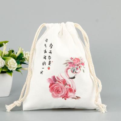 China Custom Drawstring Pouch Fashion Canvas Cotton Drawstring Creative Printed Gift Storage Bag for sale