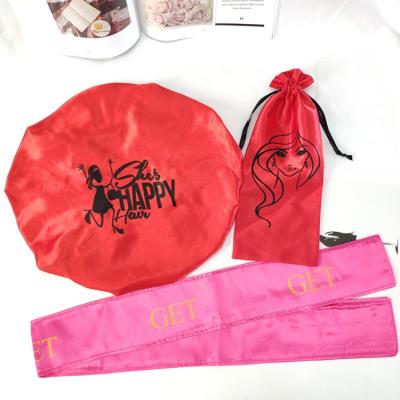 China Wholesale Custom Designer Head Scarf Satin Silk Satin Hair Bag Edge Scarf HAIR Hood for sale