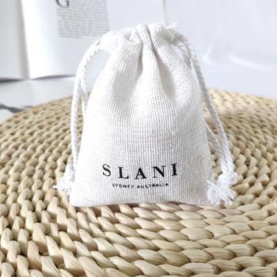 China Bread Fashion Jewelry Packagibg White Drawstring Pouch Canvas Bag With Custom Logo for sale