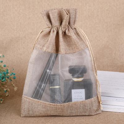 China Custom Gift Jute Bag With Window Burlap Window Sack Jute Organza Window Bag for sale