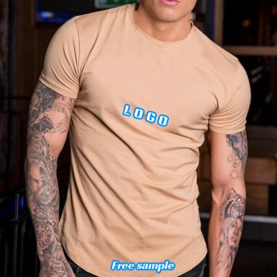 China Wholesale 95% Cotton 5% Elastane Men's OEM Anti-pilling Slim Fit T-shirt Longer Drop Curved Edge Around Neck Muscle Fitness Men's Gym T-Shirts for sale