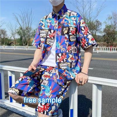 China New Custom Anti-Pilling Print Hawaiian Wear Men's Beach Shirts Shorts Set Summer Beach Shirts Men's Shirts for sale